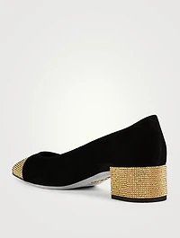 Crystal Leather And Satin Pumps