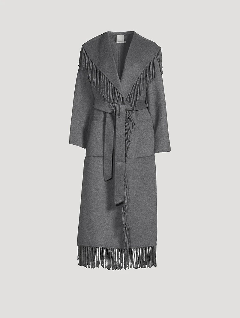 Carrie Fringe-Trimmed Belted Coat