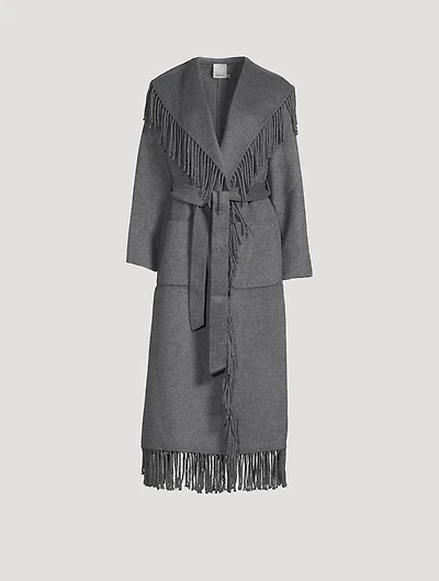 Carrie Fringe-Trimmed Belted Coat