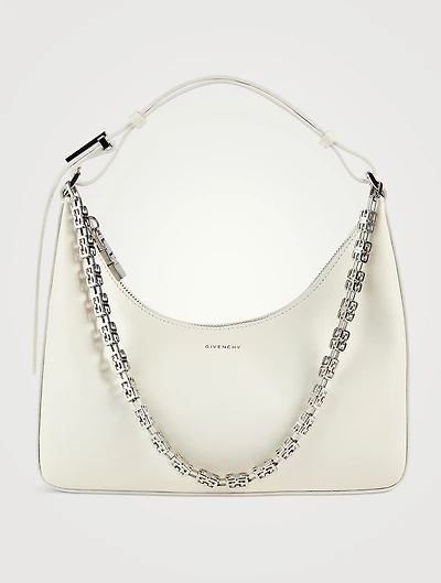Small Moon Cut Out Leather Shoulder Bag With Chain