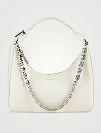 Small Moon Cut Out Leather Shoulder Bag With Chain