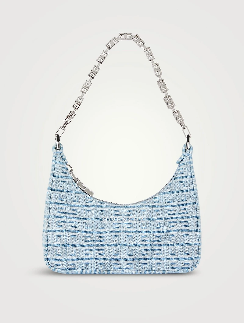 Mini Moon Cut Out Embossed Denim Shoulder Bag With Chain