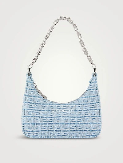 Mini Moon Cut Out Embossed Denim Shoulder Bag With Chain