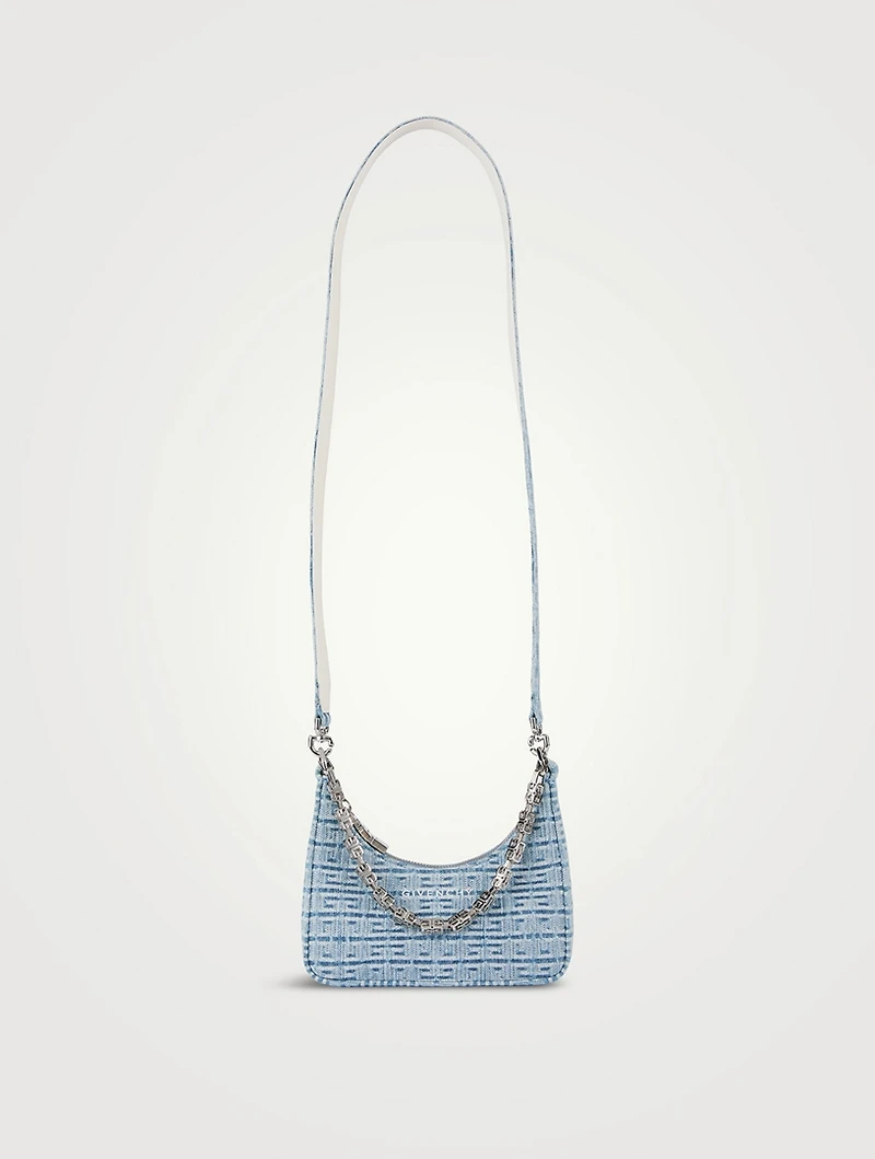 Mini Moon Cut Out Embossed Denim Shoulder Bag With Chain