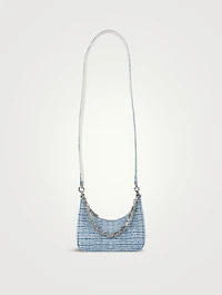 Mini Moon Cut Out Embossed Denim Shoulder Bag With Chain