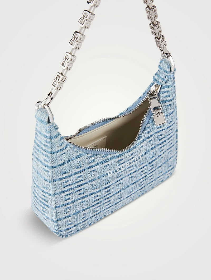 Mini Moon Cut Out Embossed Denim Shoulder Bag With Chain