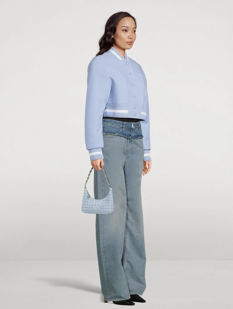 Mini Moon Cut Out Embossed Denim Shoulder Bag With Chain
