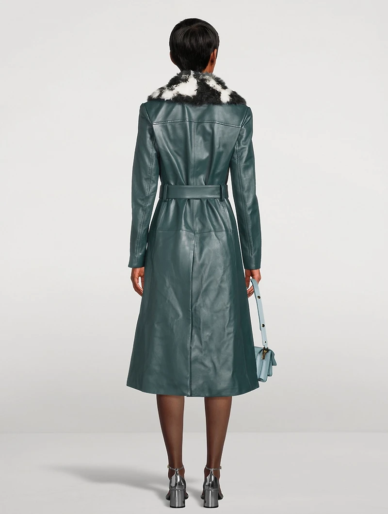 Shearling-Trimmed Leather Trench Coat
