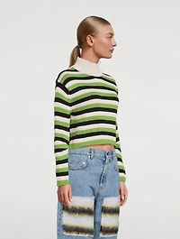 Stripe Jacquard Tie-Back Sweater
