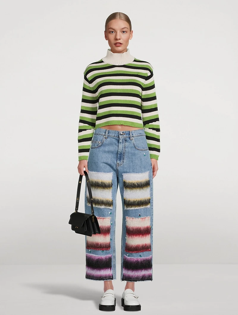 Stripe Jacquard Tie-Back Sweater