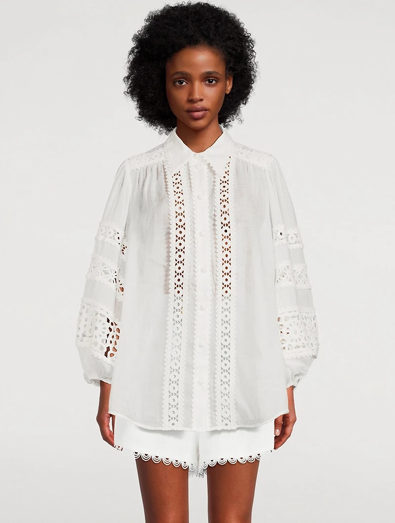 Devi Puff-Sleeve Embroidered Blouse