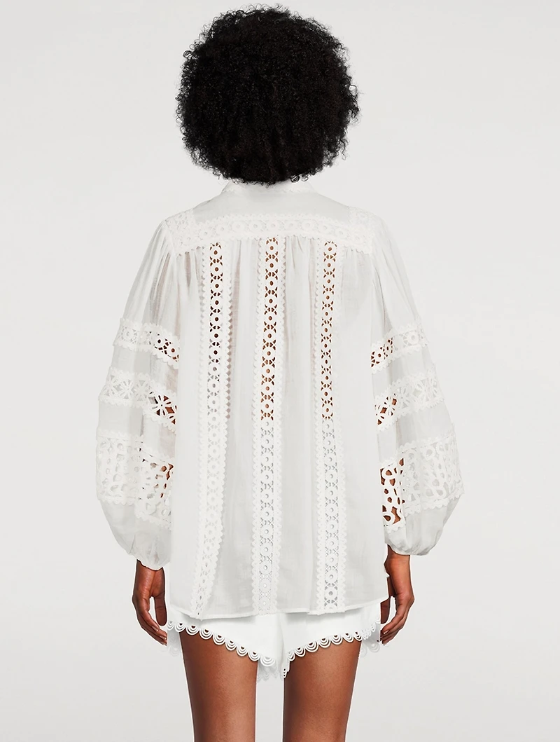 Devi Puff-Sleeve Embroidered Blouse