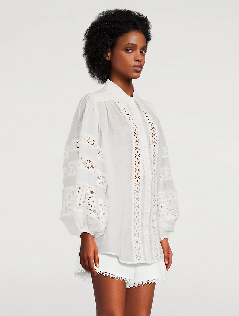 Devi Puff-Sleeve Embroidered Blouse