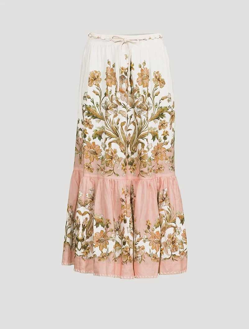 Chintz Tiered Midi Skirt Floral Print