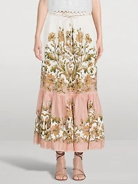 Chintz Tiered Midi Skirt Floral Print