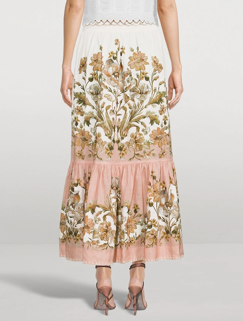 Chintz Tiered Midi Skirt Floral Print