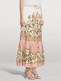 Chintz Tiered Midi Skirt Floral Print