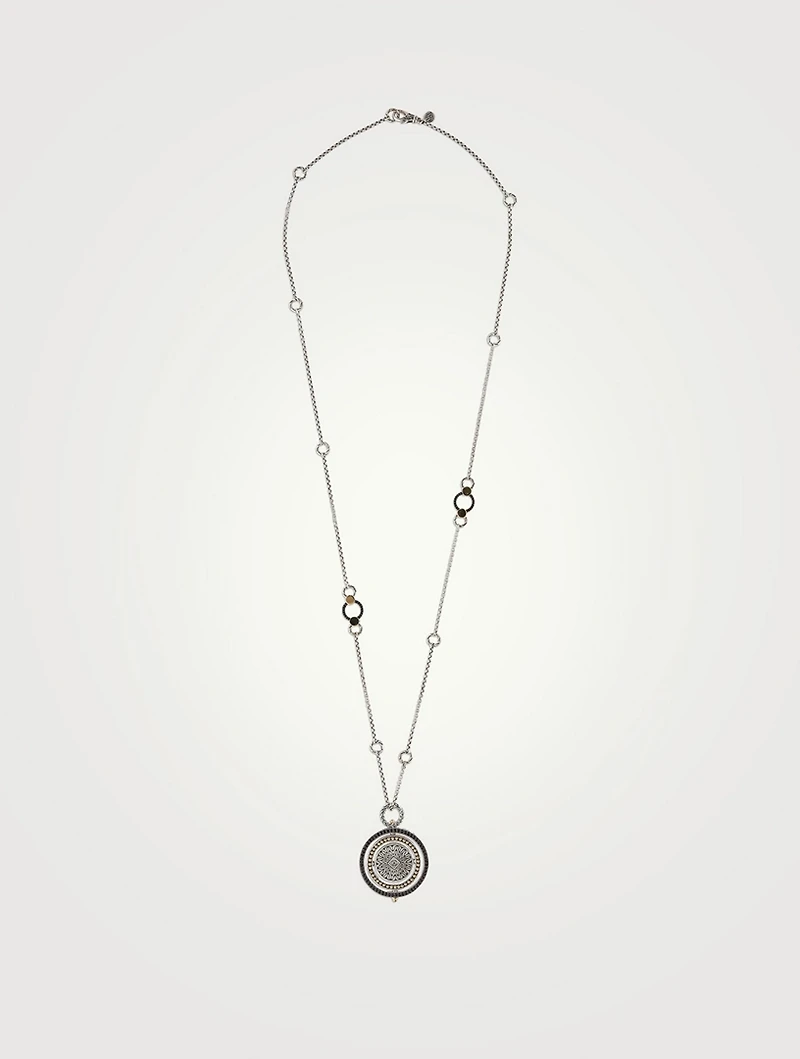 Moon Door Silver Pendant Necklace With Pavé Black Sapphire