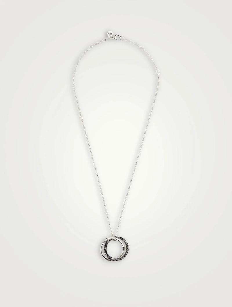 Bamboo Silver Interlinking Pendant Necklace With Black Sapphire