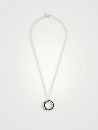 Bamboo Silver Interlinking Pendant Necklace With Black Sapphire