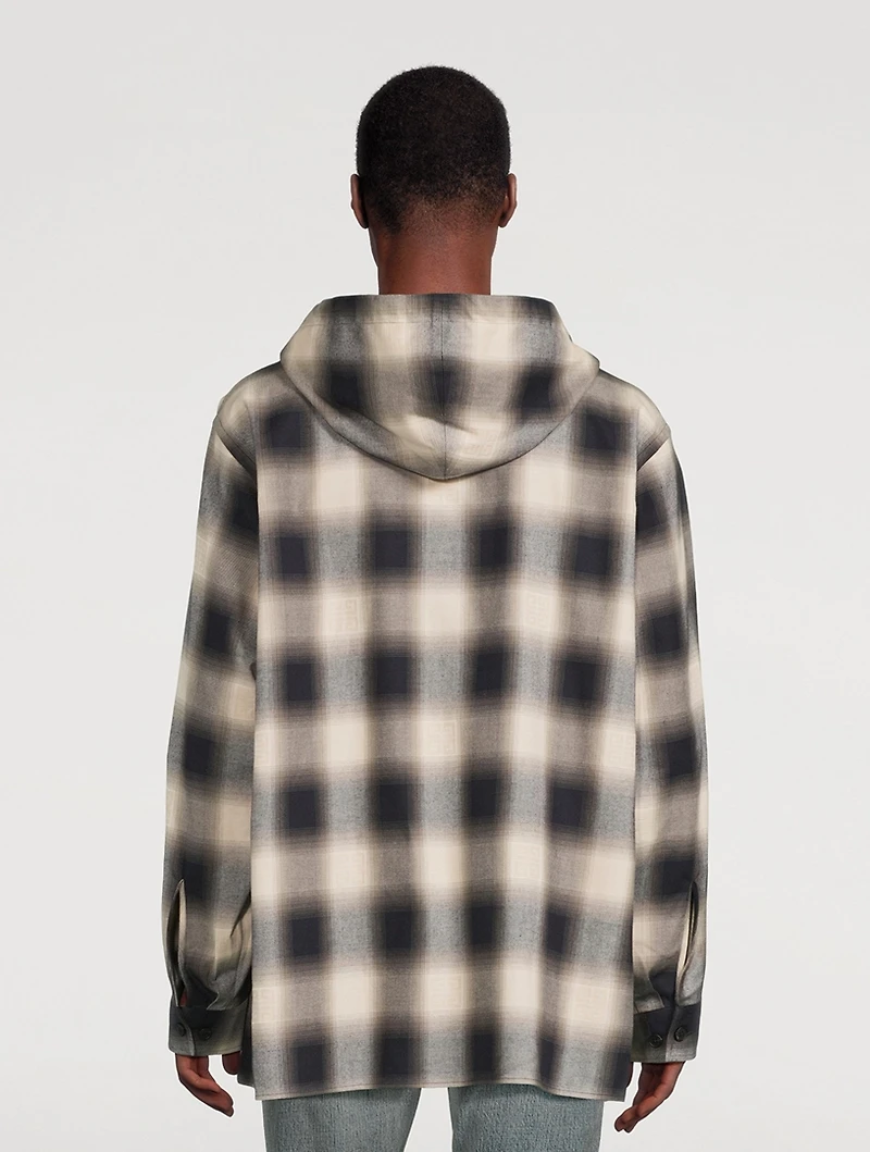 Cotton Check Shirt With Hood