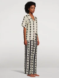 Cuban Long Linen Pajama Set Palm Stripe