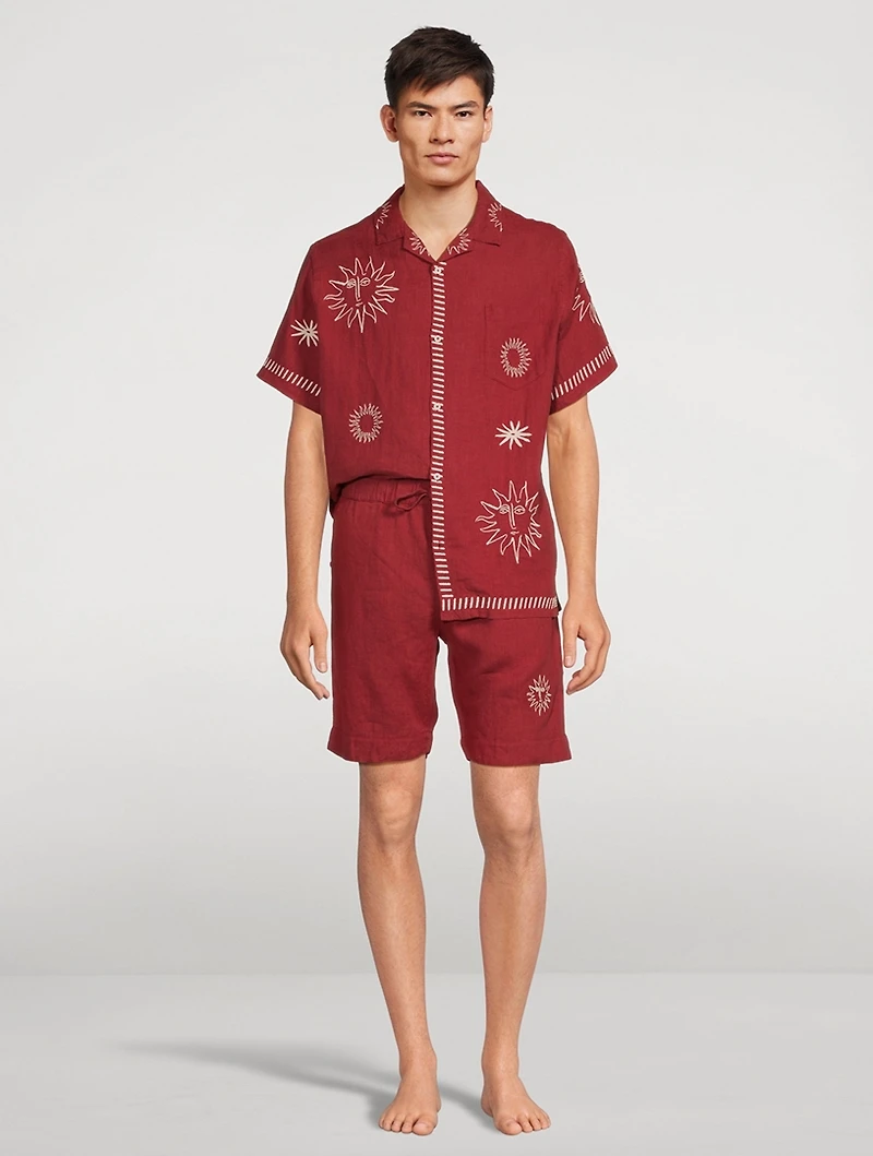 Linen Cuban Pajama Set With Embroidery