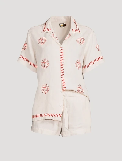 Linen Cuban Pajama Set With Embroidery