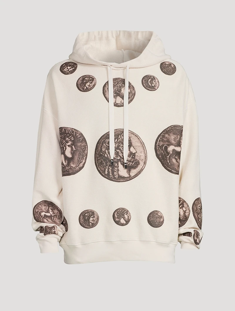 Cotton Hoodie Coin Print