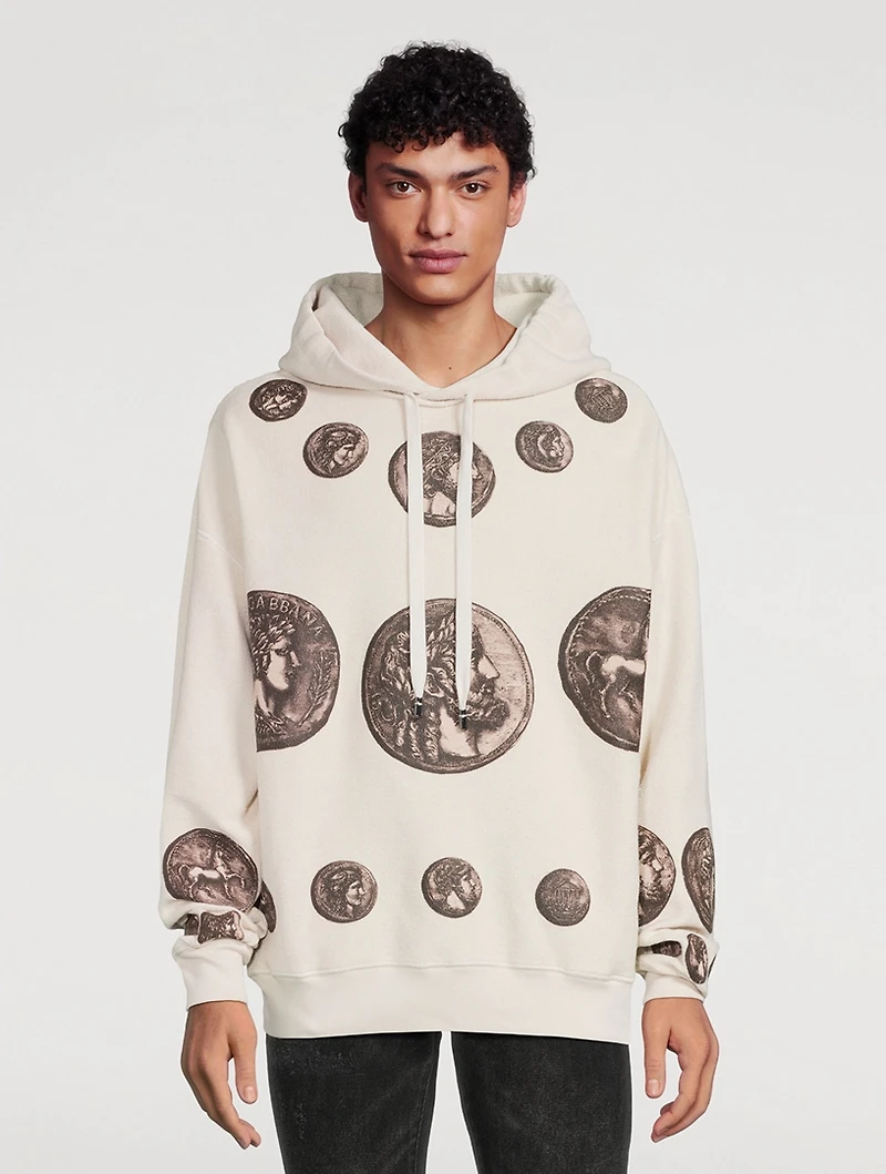 Cotton Hoodie Coin Print