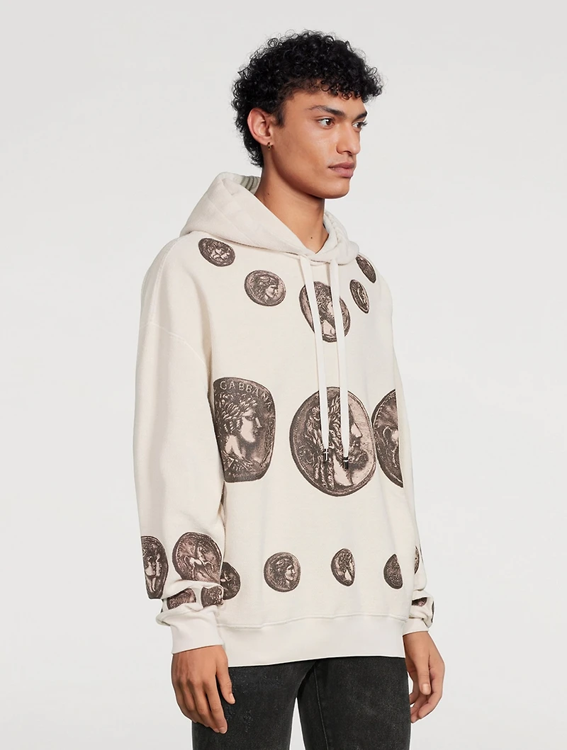 Cotton Hoodie Coin Print