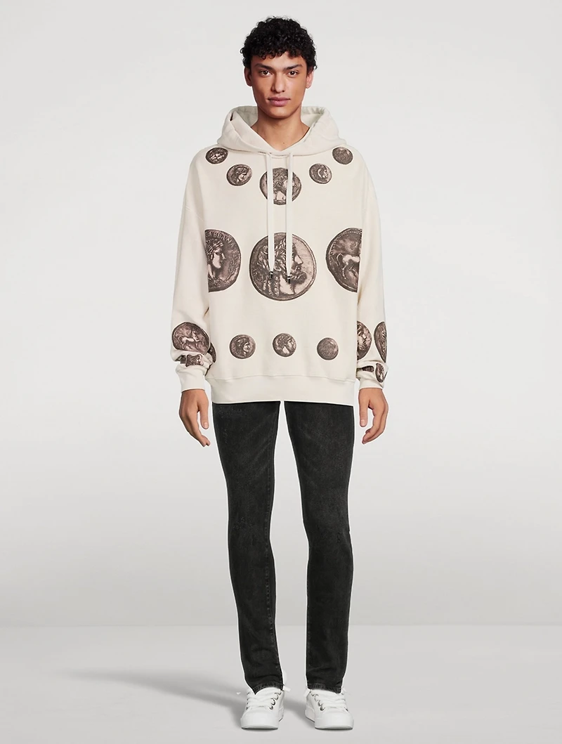 Cotton Hoodie Coin Print