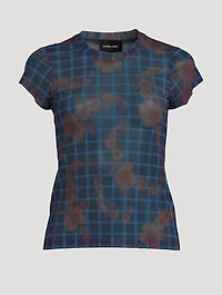 Mead Mesh T-Shirt Flower Check Print