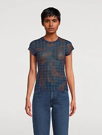 Mead Mesh T-Shirt Flower Check Print