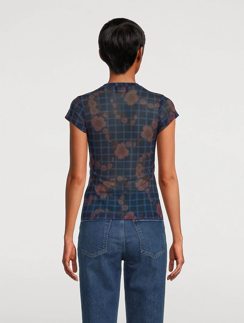 Mead Mesh T-Shirt Flower Check Print