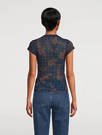 Mead Mesh T-Shirt Flower Check Print