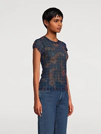 Mead Mesh T-Shirt Flower Check Print