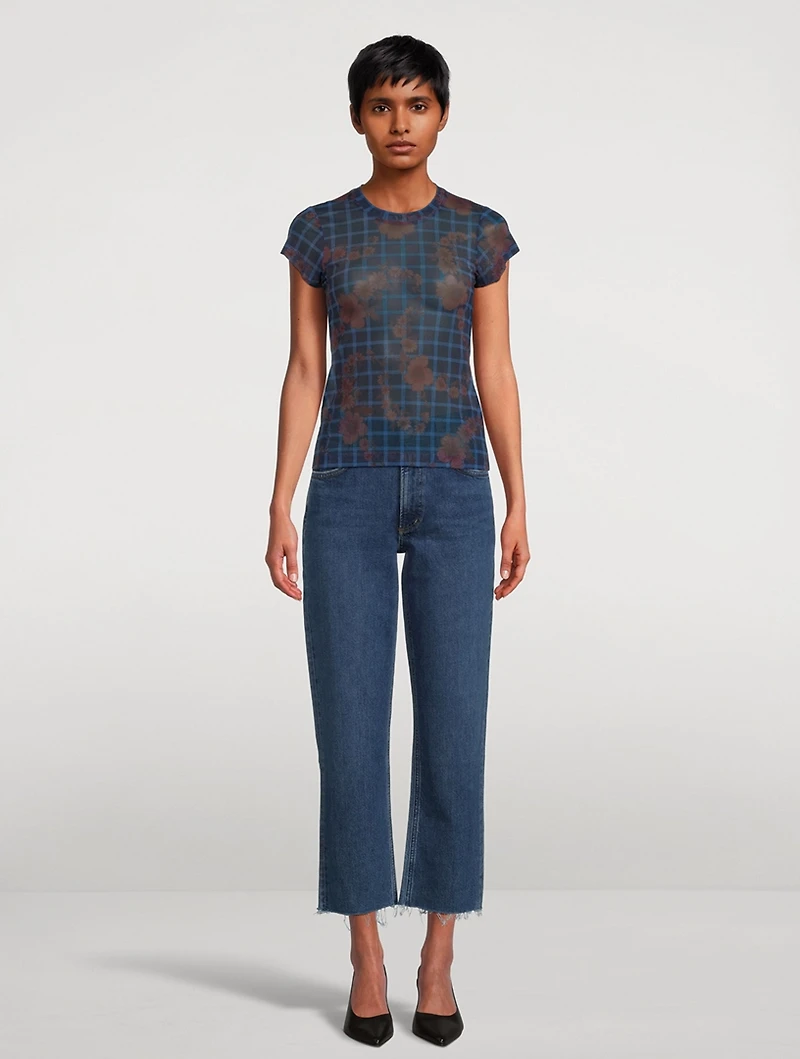 Mead Mesh T-Shirt Flower Check Print