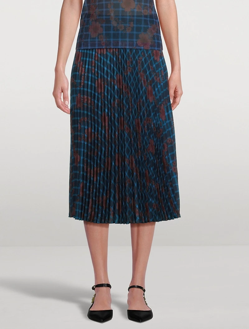 Karney Midi Skirt Flower Check Print