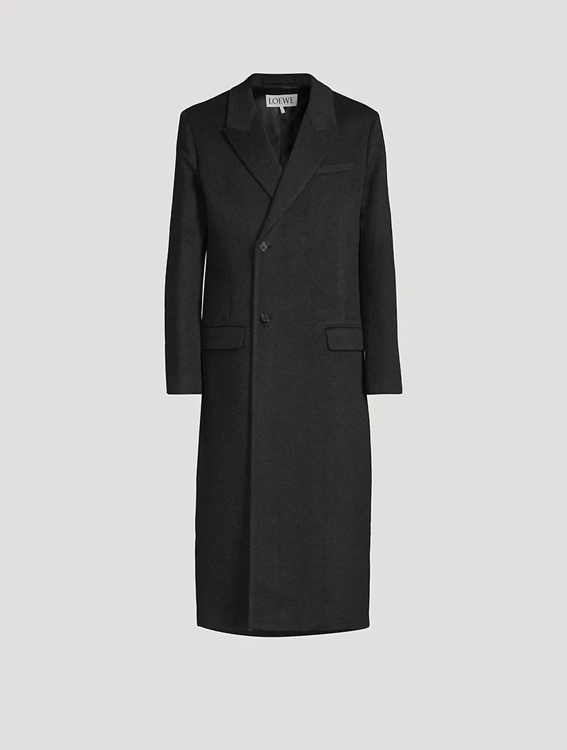 Wool-Blend Double-Breasted Long Coat