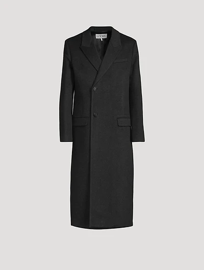Wool-Blend Double-Breasted Long Coat