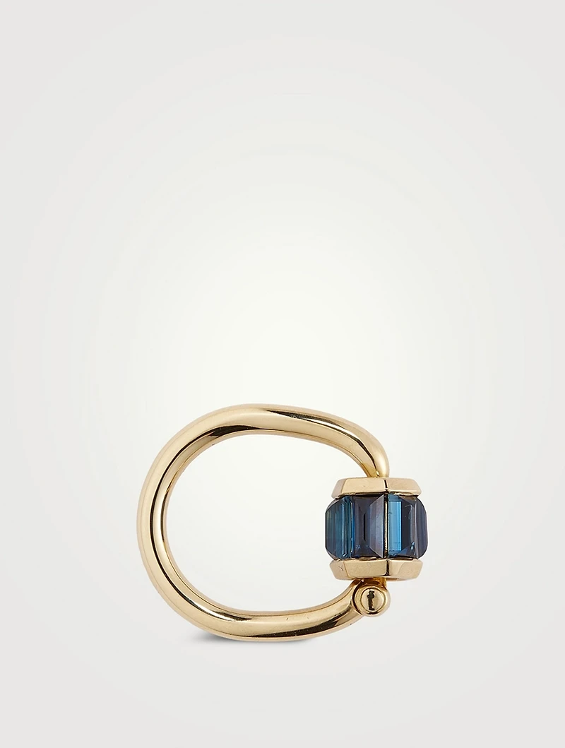 18K Gold Total Baguette Trundle Lock Ring with Blue Sapphire