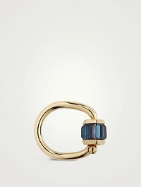18K Gold Total Baguette Trundle Lock Ring with Blue Sapphire