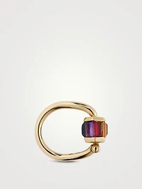 18K Gold Total Baguette Trundle Lock Ring With Multi-Stones