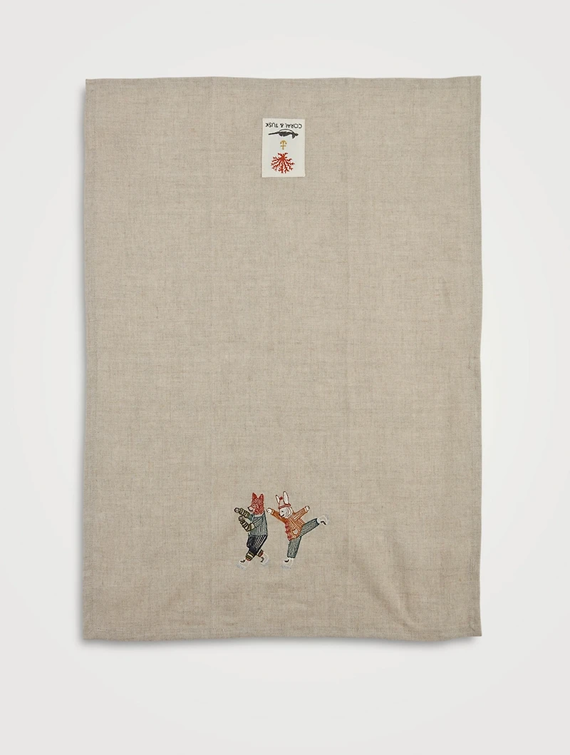 Ice Skater Bunny And Fox Tea Towel