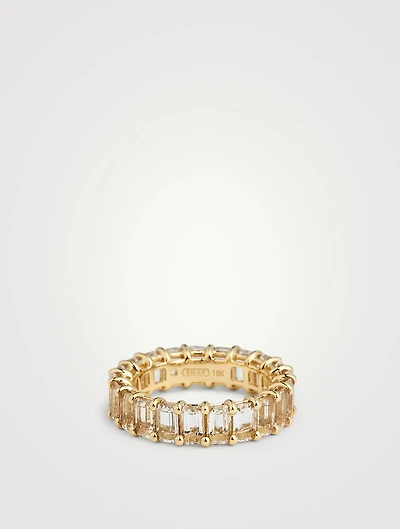 18K Gold White Topaz Eternity Band Ring