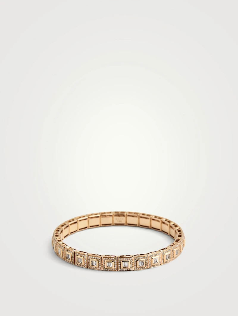 18K Rose Gold Square Stretch Bracelet With Diamonds