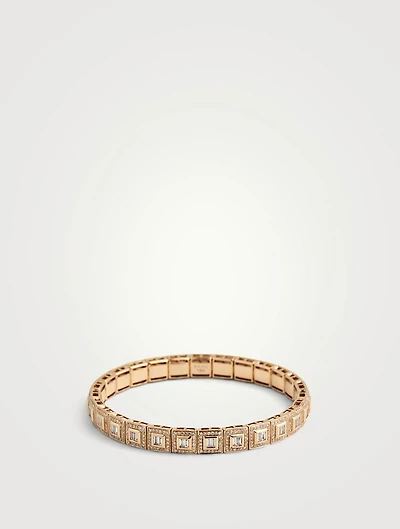 18K Rose Gold Square Stretch Bracelet With Diamonds