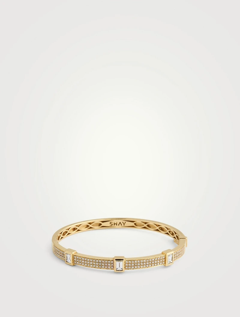 18K Rose Gold Diamond Triple Bezel Baguette Bangle Bracelet