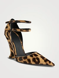 Pony Hair Wedge Pumps Leopard Print